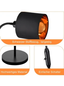 Stehlampe in schwarz E14 H 163cm 360° Drehbar mit Stoff Lampenschirm