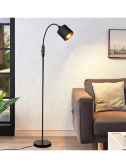 Stehlampe in schwarz E14 H 163cm 360° Drehbar mit Stoff Lampenschirm