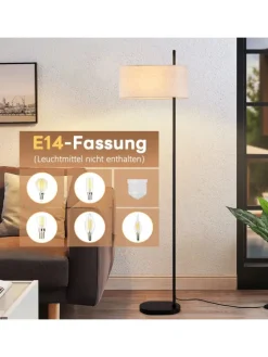 Stehlampe in schwarz 1-flammige E27 mit Stoff Lampenschirm
