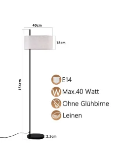 Stehlampe in schwarz 1-flammige E27 mit Stoff Lampenschirm