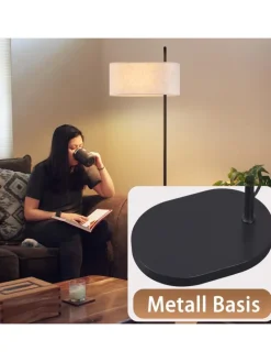 Stehlampe in schwarz 1-flammige E27 mit Stoff Lampenschirm