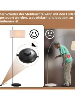 Stehlampe in schwarz 1-flammige E27 mit Stoff Lampenschirm