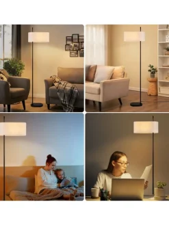 Stehlampe in schwarz 1-flammige E27 mit Stoff Lampenschirm