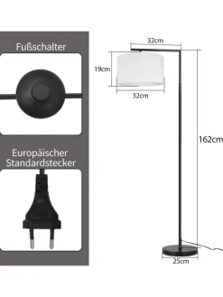 Stehlampe in weiß H 162cm 1-flammige E27 schwenkbar 180°