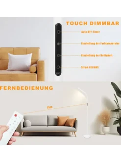 Stehlampe in weiß H 137cm touch dimmbar Timer Bodenlampe