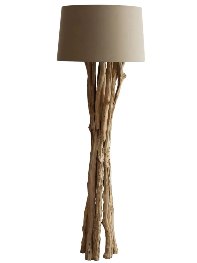 Stehleuchte 145 cm aus Treibholz handgefertigt mit Leinenschirm in Weiß