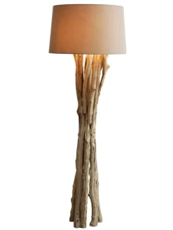 Stehleuchte 145 cm aus Treibholz handgefertigt mit Leinenschirm in Weiß