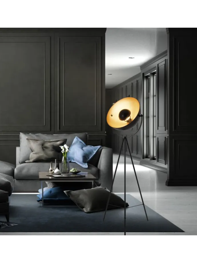 Stehleuchte "BERNICE" in schwarz-gold - (L)55 cm x (B)55 cm x (H)153 cm