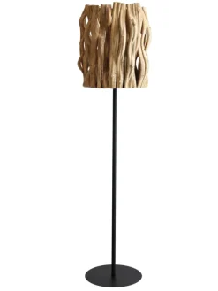 Stehleuchte handgefertigt Treibholz, Metallgestell Schirm Fackeloptik in Natur