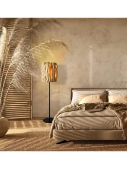 Stehleuchte handgefertigt Treibholz, Metallgestell Schirm Fackeloptik in Natur