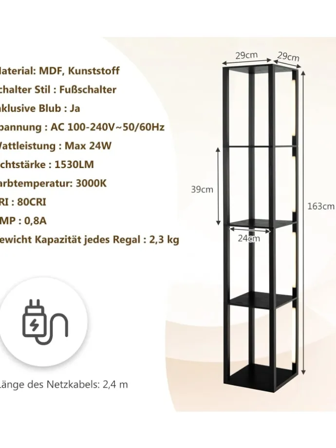 Stehleuchte Regal in Schwarz