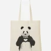 Stoffbeutel "Love Panda" in Creme/ Schwarz - (B)36 x (H)43 cm
