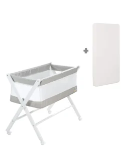 Stubenbett klappbar mit Rollen & Matratze, Canvas, 90 x 40 cm - Weiß-Grau