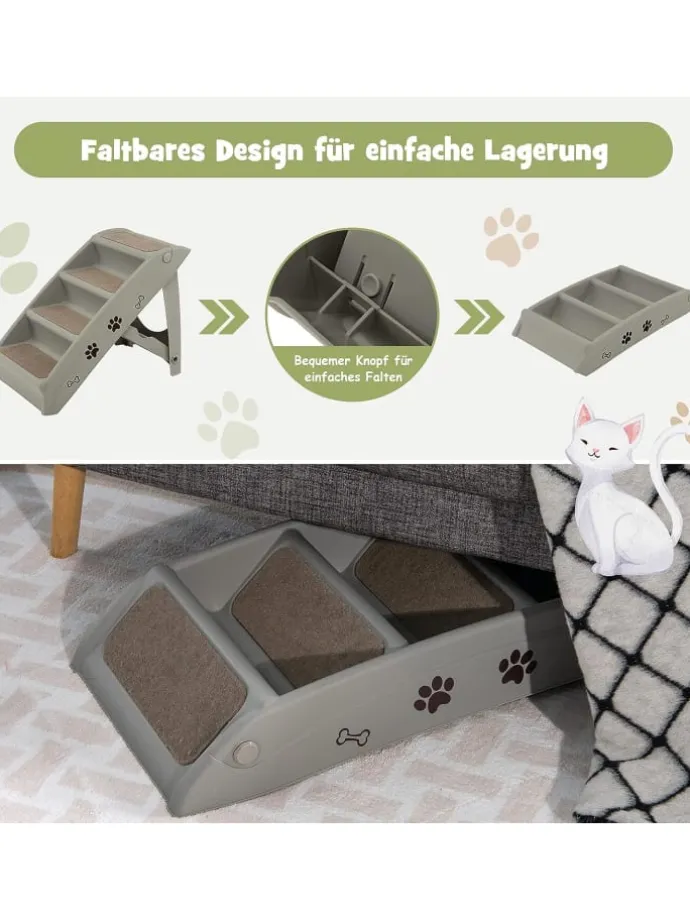 4-stufig Haustiertreppe in Grau
