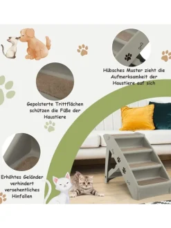 4-stufig Haustiertreppe in Grau