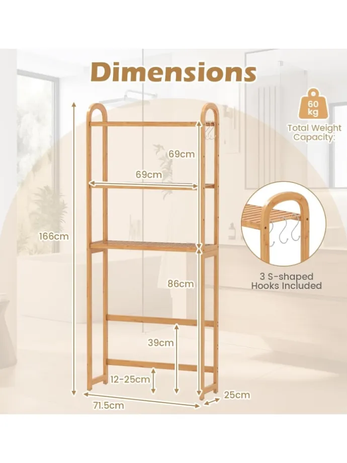 3-stufiger Toilettenregal Bambus in Hellbraun