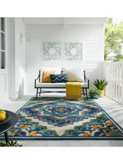 Superweicher Floral Outdoor-Teppich in Blau