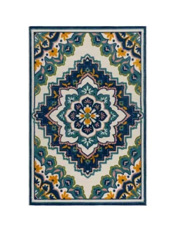 Superweicher Floral Outdoor-Teppich in Blau