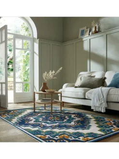 Superweicher Floral Outdoor-Teppich in Blau