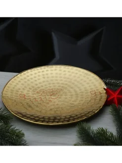 Tablett Dekotablett Serviertablett rund gehämmert D: 28cm in gold