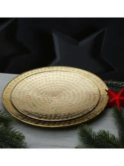 Tablett Dekotablett Serviertablett rund gehämmert D: 28cm in gold
