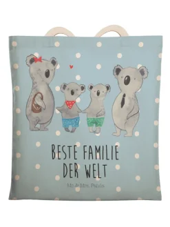Tasche Koala Familie zwei mit Spruch in Blau Pastell