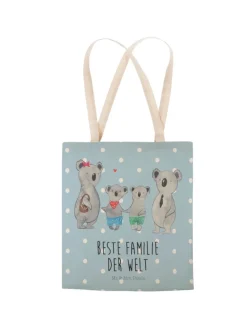 Tasche Koala Familie zwei mit Spruch in Blau Pastell