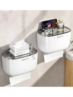 Taschentuchbox in Weiß/ Grau - (B)23 x (H)16,5 x (T)14 cm