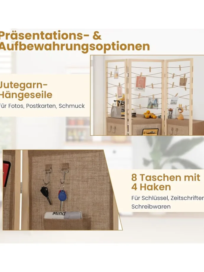 3-teilig Raumteiler 120 × 170 cm in Hellbraun