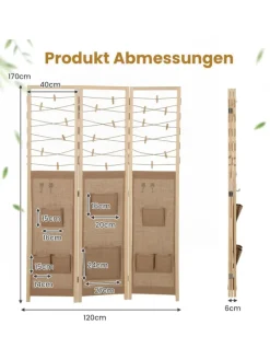 3-teilig Raumteiler 120 × 170 cm in Hellbraun