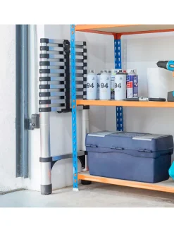 Teleskopleiter in Silber/ Schwarz - (L)9 x (B)48 x (H)320 cm