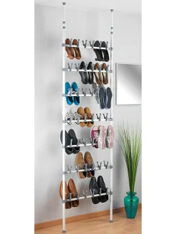 Teleskop-Schuhregal "Atlas" in Weiß/ Grau - (B)68,5 x (H)300 x (T)8,5 cm