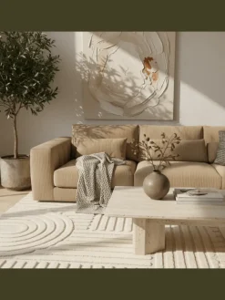 Teppich Hochflor Skandi-Boho Muster Polypropylen Wohnzimmer in Creme