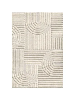 Teppich Hochflor Skandi-Boho Muster Polypropylen Wohnzimmer in Creme