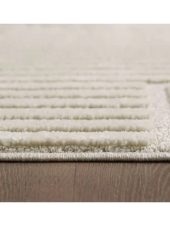 Teppich Hochflor Skandi-Boho Muster Polypropylen Wohnzimmer in Creme