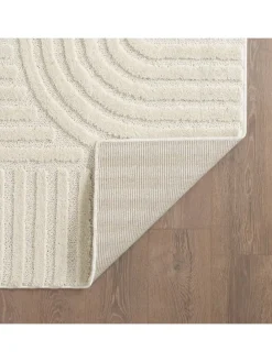 Teppich Hochflor Skandi-Boho Muster Polypropylen Wohnzimmer in Creme