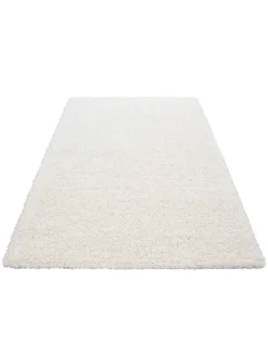 Teppich Hochflor Unifarben Polypropylen Wohnzimmer Shaggy in Creme