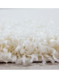 Teppich Hochflor Unifarben Polypropylen Wohnzimmer Shaggy in Creme