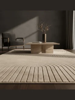 Teppich In-/Outdoor Kurzflor Skandi 3D-Design Polypropylen Balkon in Beige