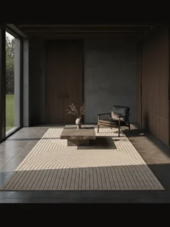 Teppich In-/Outdoor Kurzflor Skandi 3D-Design Polypropylen Balkon in Beige