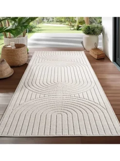 Teppich In-/Outdoor Kurzflor Skandi 3D-Design Polypropylen Balkon in Creme