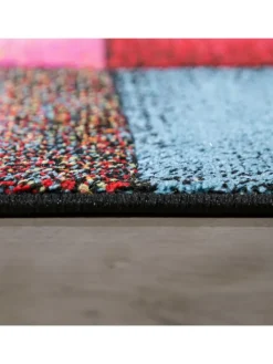 Teppich Kurzflor Karos Wohnzimmer schmutzabweisend in Mehrfarbig