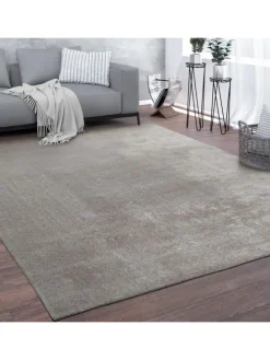 Teppich Kurzflor waschbar Unifarben Wohnzimmer in Grau