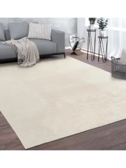 Teppich Kurzflor waschbar Unifarben Wohnzimmer in Creme