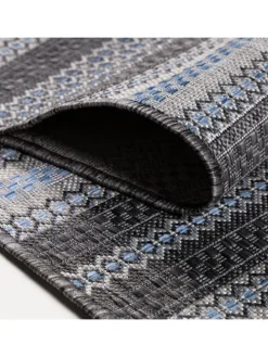 Teppich Outdoor Flachgewebe Vintage-Look Polypropylen Balkon in Schwarz