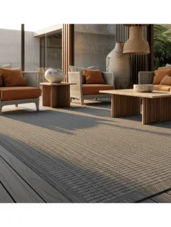 Teppich Outdoor Flachgewebe Uni-Farbe Polypropylen Balkon in Schwarz