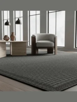 Teppich Outdoor Flachgewebe Uni-Farbe Polypropylen Balkon in Schwarz