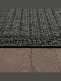 Teppich Outdoor Flachgewebe Uni-Farbe Polypropylen Balkon in Schwarz