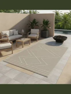 Teppich Outdoor Flachgewebe Boho-Muster Polypropylen Küche in Beige