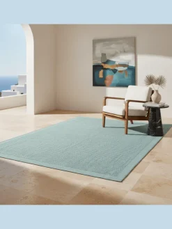 Teppich Outdoor Flachgewebe Uni-Farbe Polypropylen Balkon in Blau